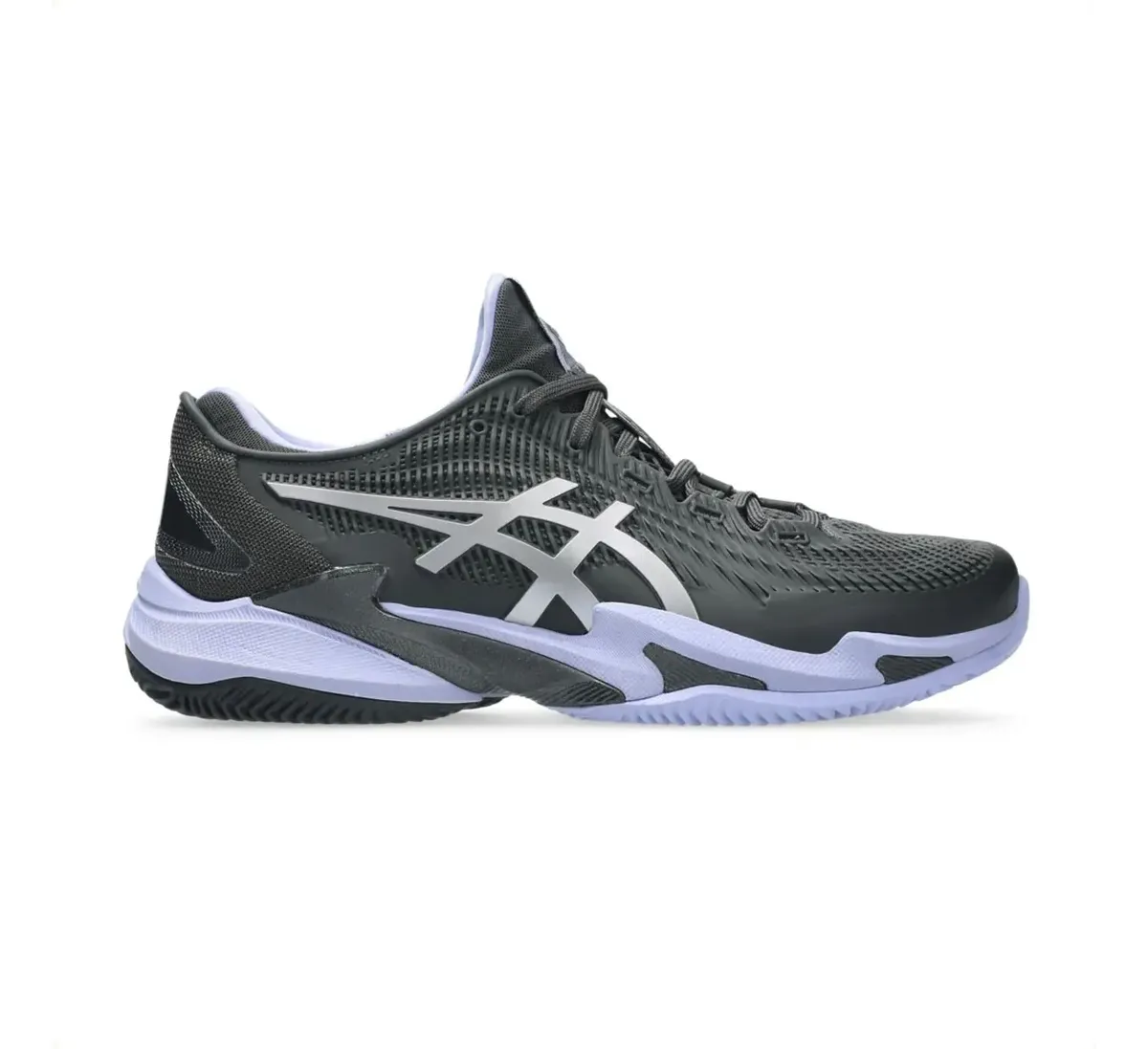 Tênis ASICS Court FF 3 Novak Night Energy para saibro, visto de lado